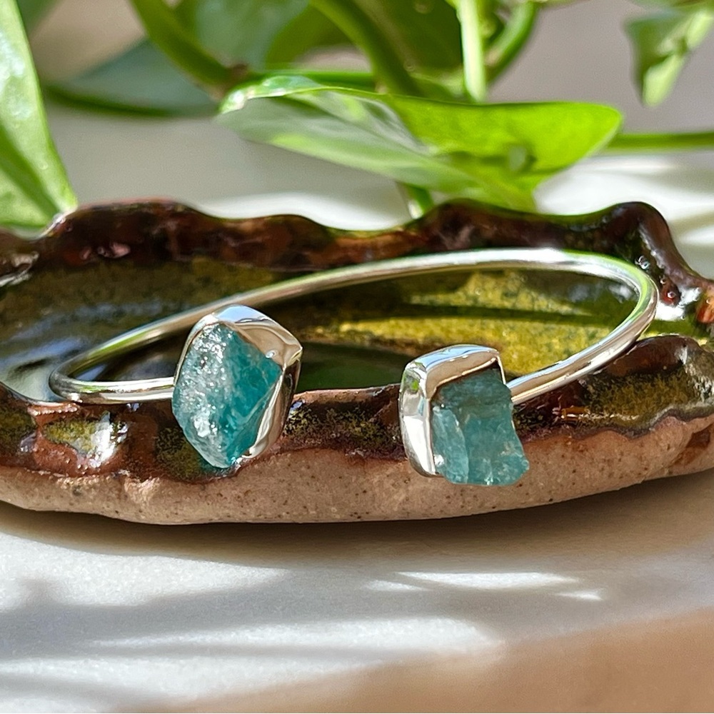 Sterling Silver Raw Natural Crystal Adjustable Cuff Bangle Bracelet